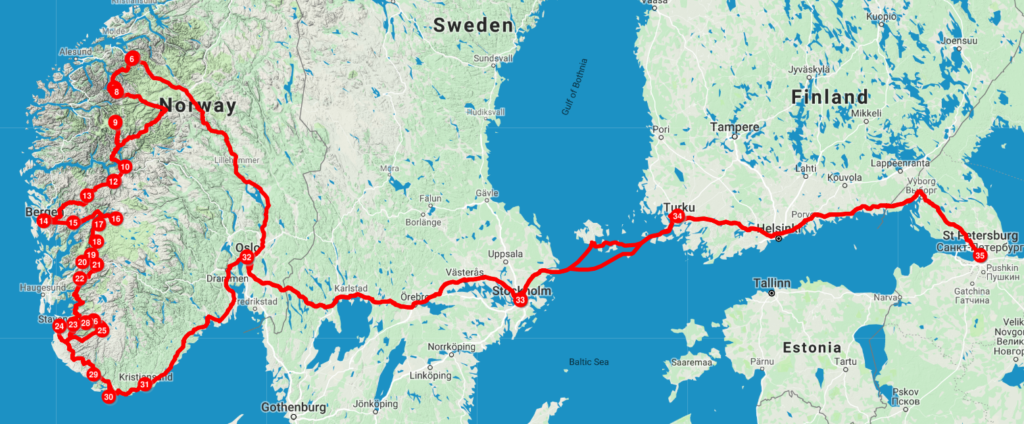 Маршрут путешествия по Норвегии